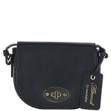 Real Leather Saddle Crossbody Bag Black: 63753