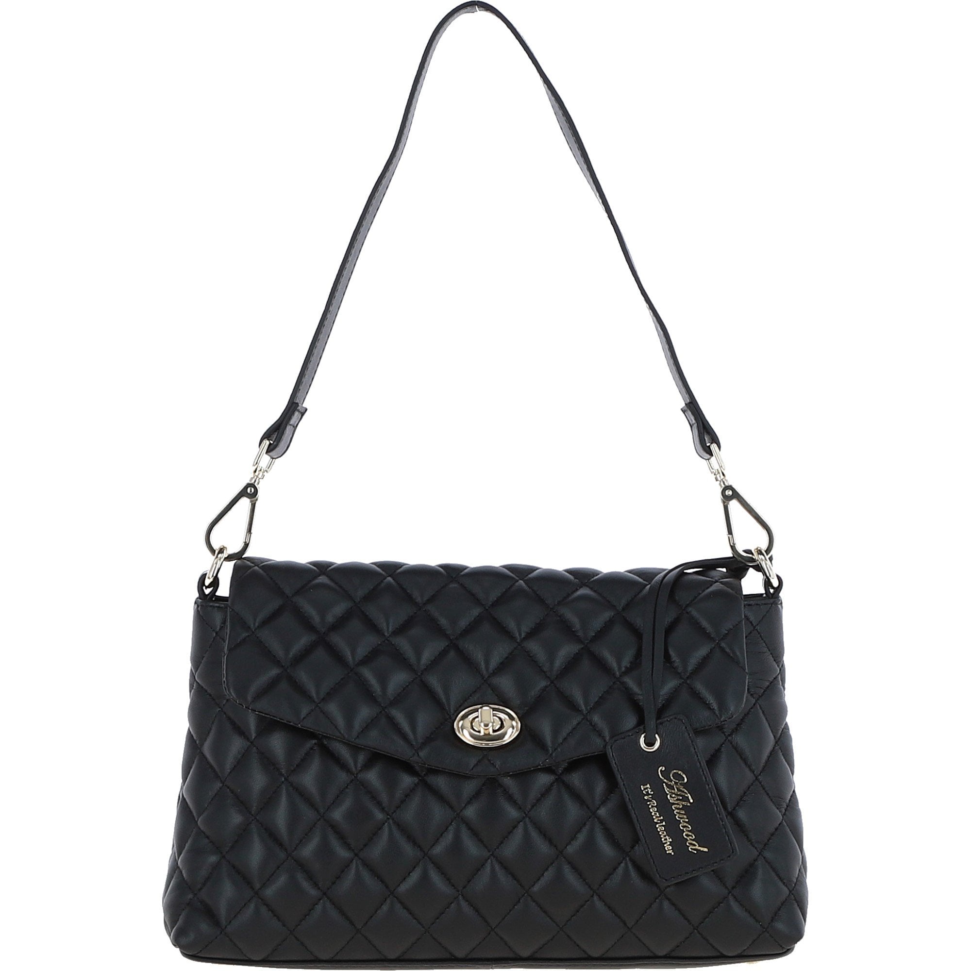 Real Leather Flapover Quilted Bag Black: 63858
