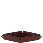 Handcrafted Ashwood Premium Leather Valet Tray for Coins and Keys Chestnut: LF-102