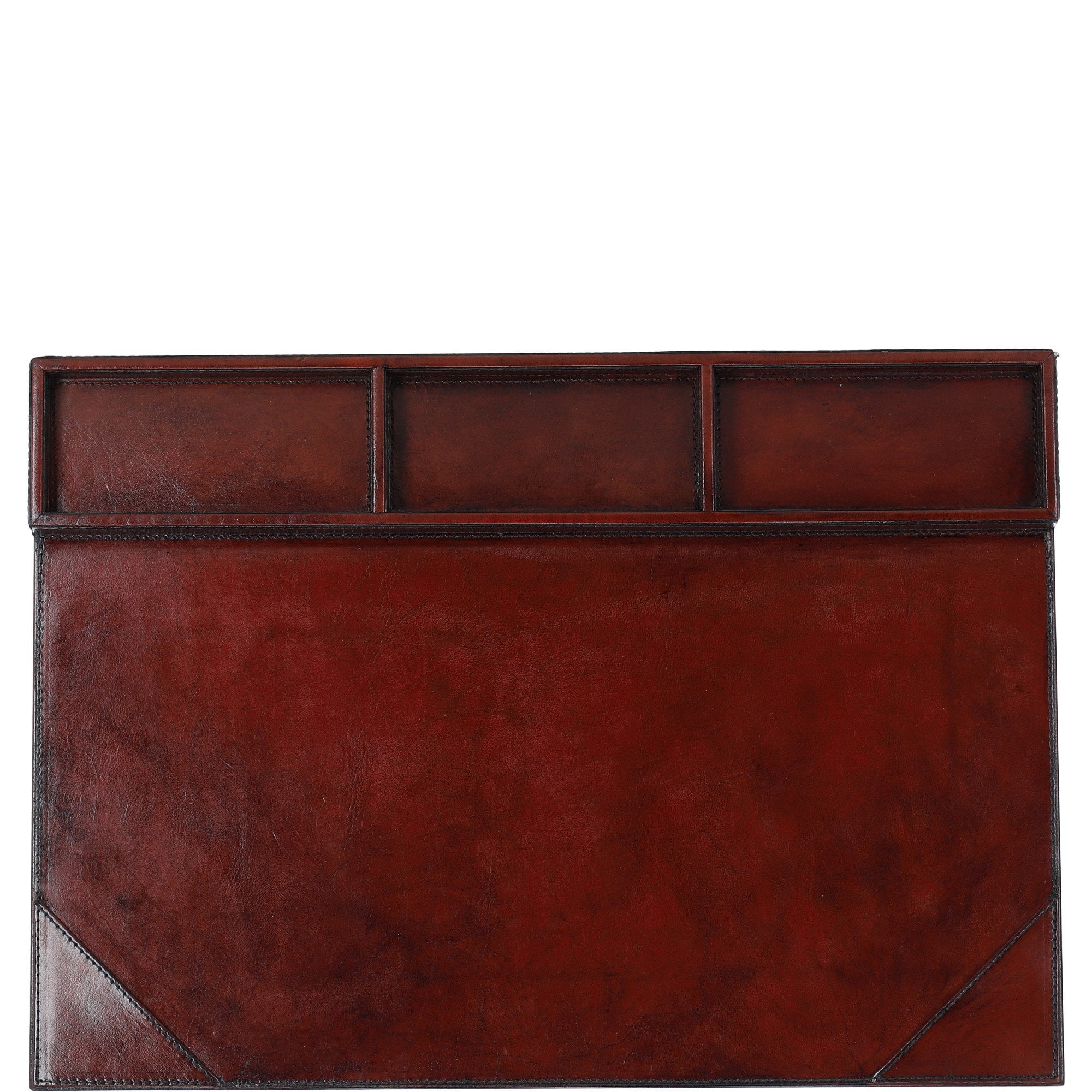 Ashwood Leather Desk Mat with Integrated Paper Holder & Triple Organizational Compartments Chestnut: LF-108