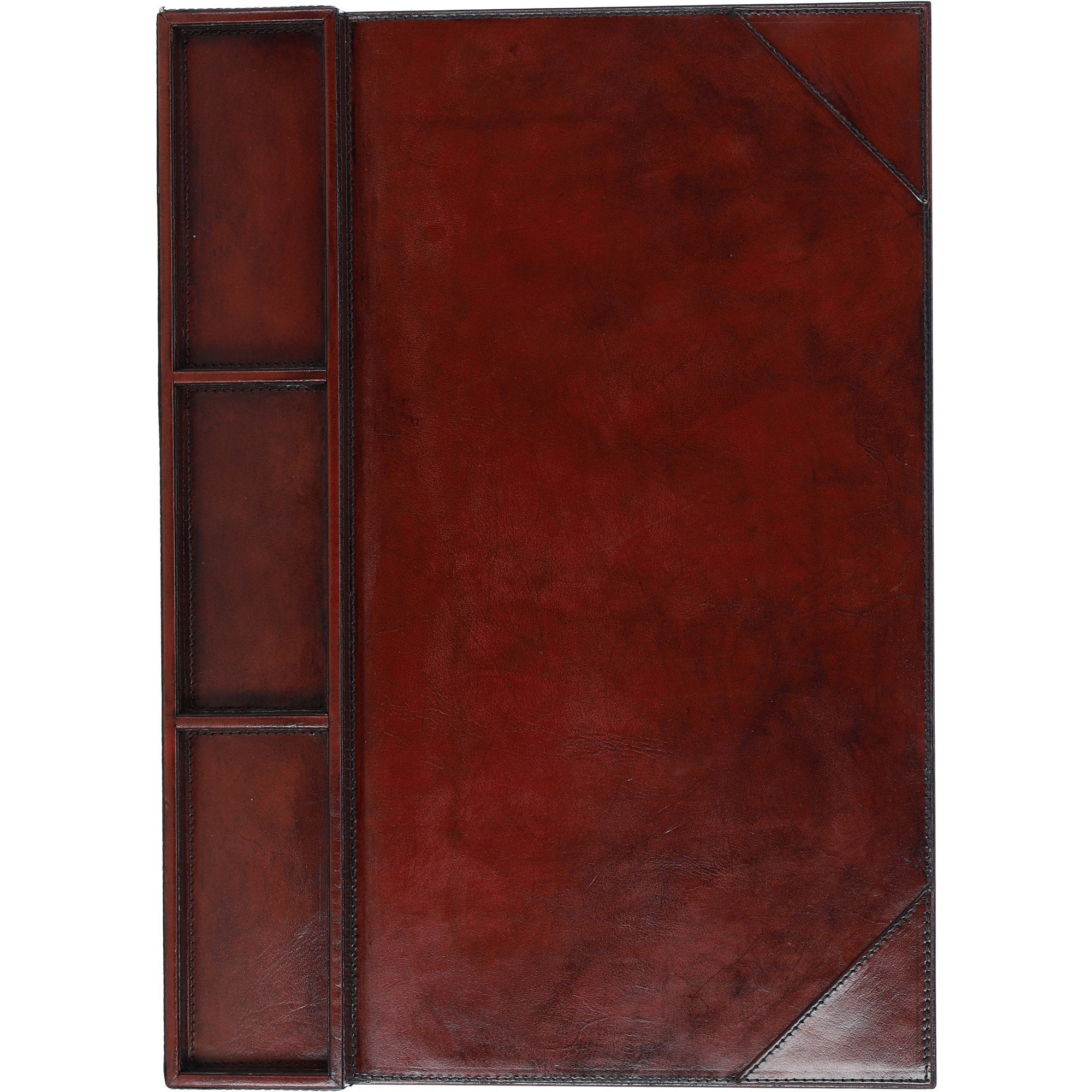 Ashwood Leather Desk Mat with Integrated Paper Holder & Triple Organizational Compartments Chestnut: LF-108