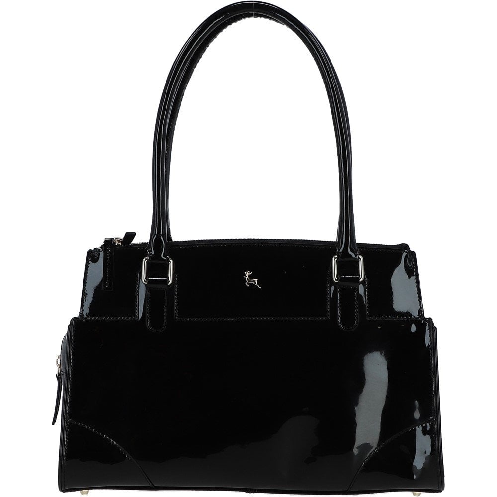 Three Section A4 Patent Leather Work Bag Black: A4 Work Bag