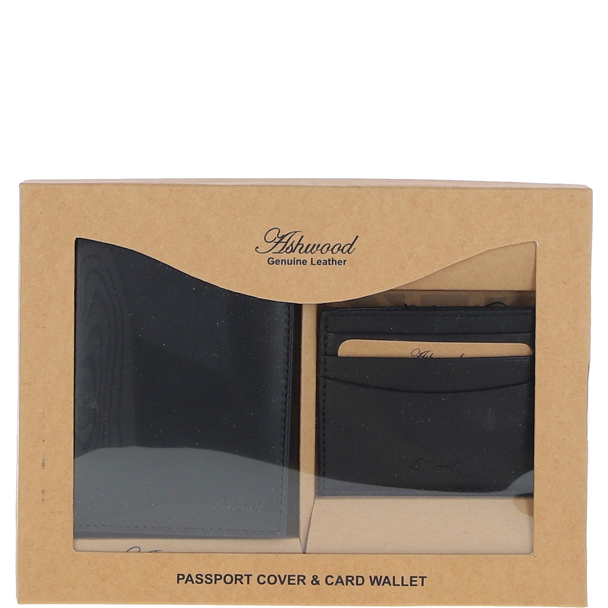 Leather Passport Cover & Card Holder Gift Set Black: GS-1280