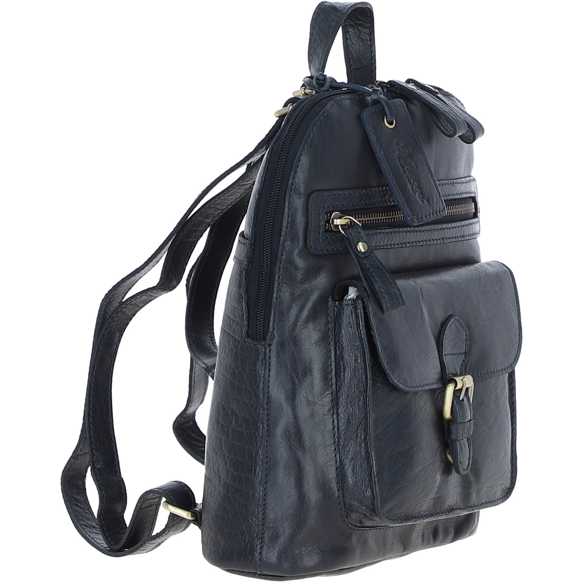 Small Vintage Leather Backpack Navy – G25