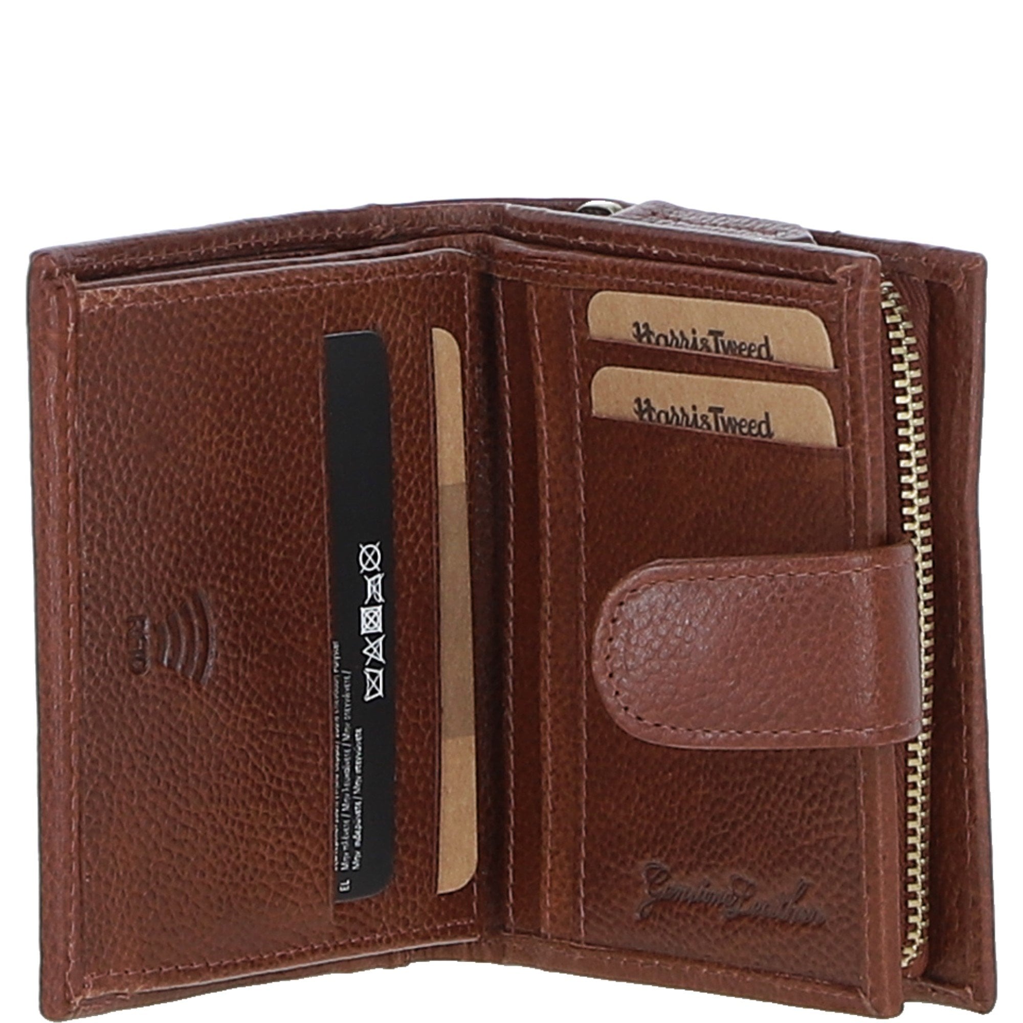 Ashwood Leather & Harris Tweed® Cloth Three compartment wallet Tan/Mcload: TW-12-02-TM