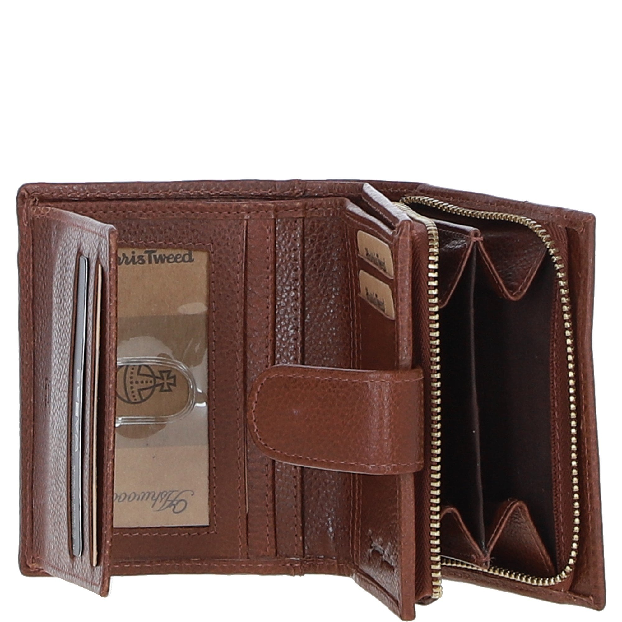 Ashwood Leather & Harris Tweed® Cloth Three compartment wallet Tan/Mcload: TW-12-02-TM