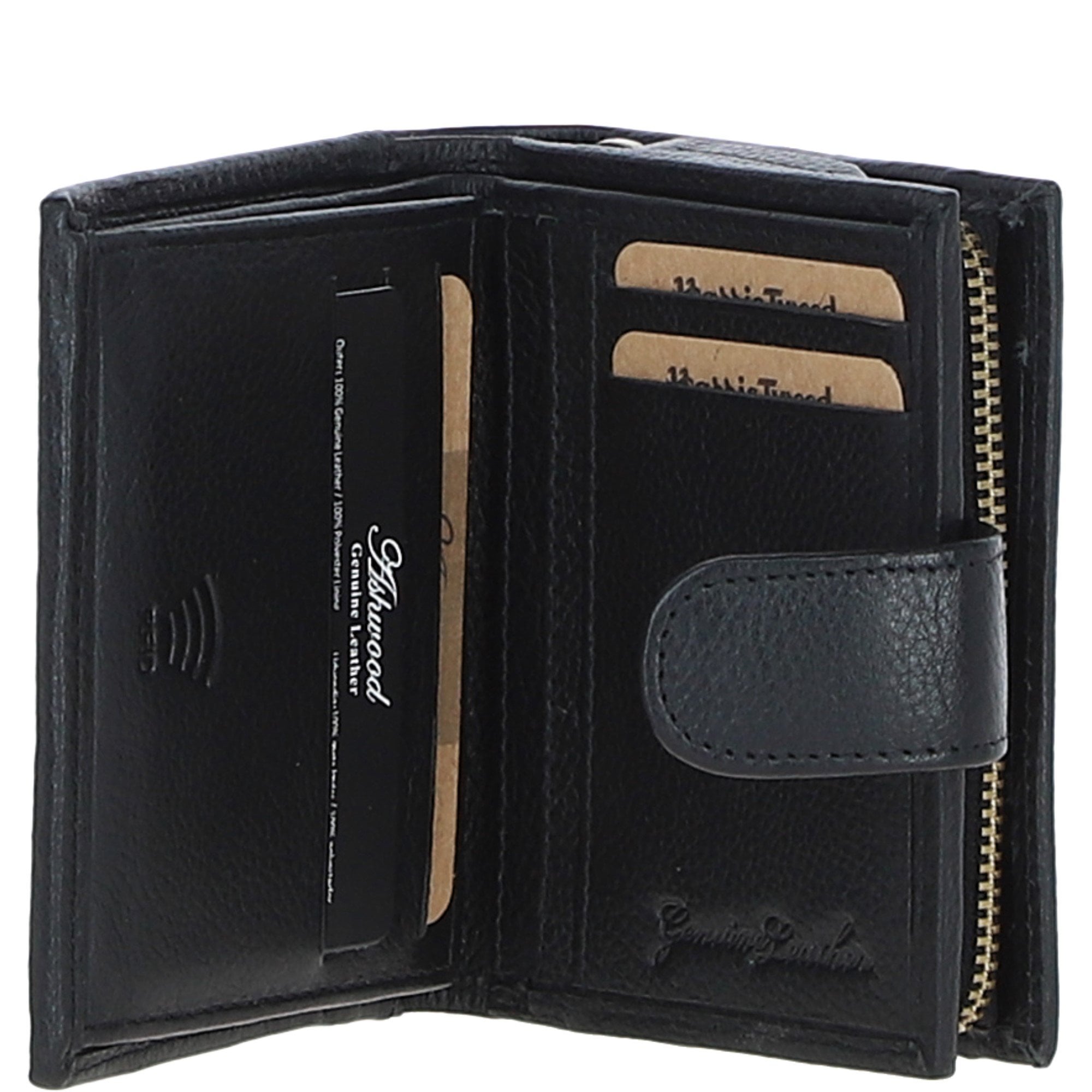 Ashwood Leather & Harris Tweed® Cloth Three compartment wallet Black/Watch: TW-12-03-BW