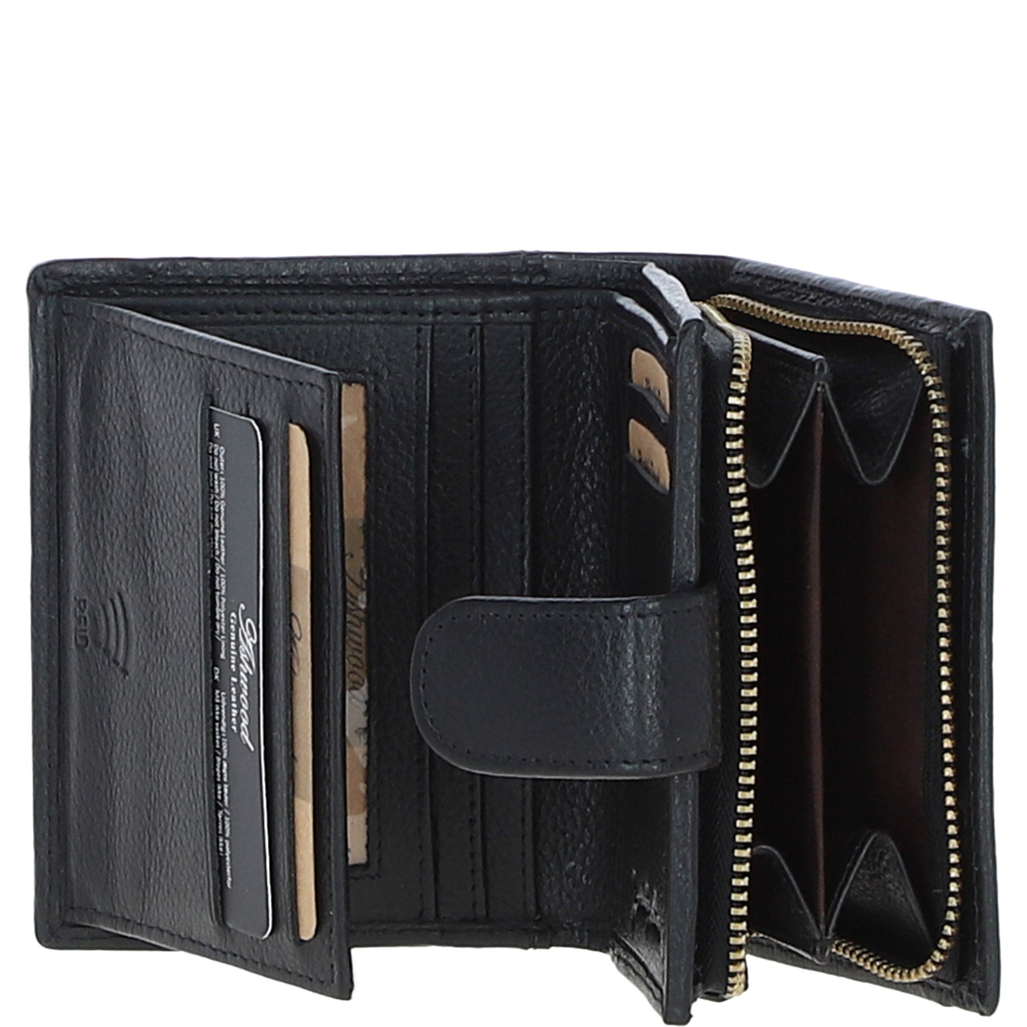 Ashwood Leather & Harris Tweed® Cloth Three compartment wallet Black/Watch: TW-12-03-BW