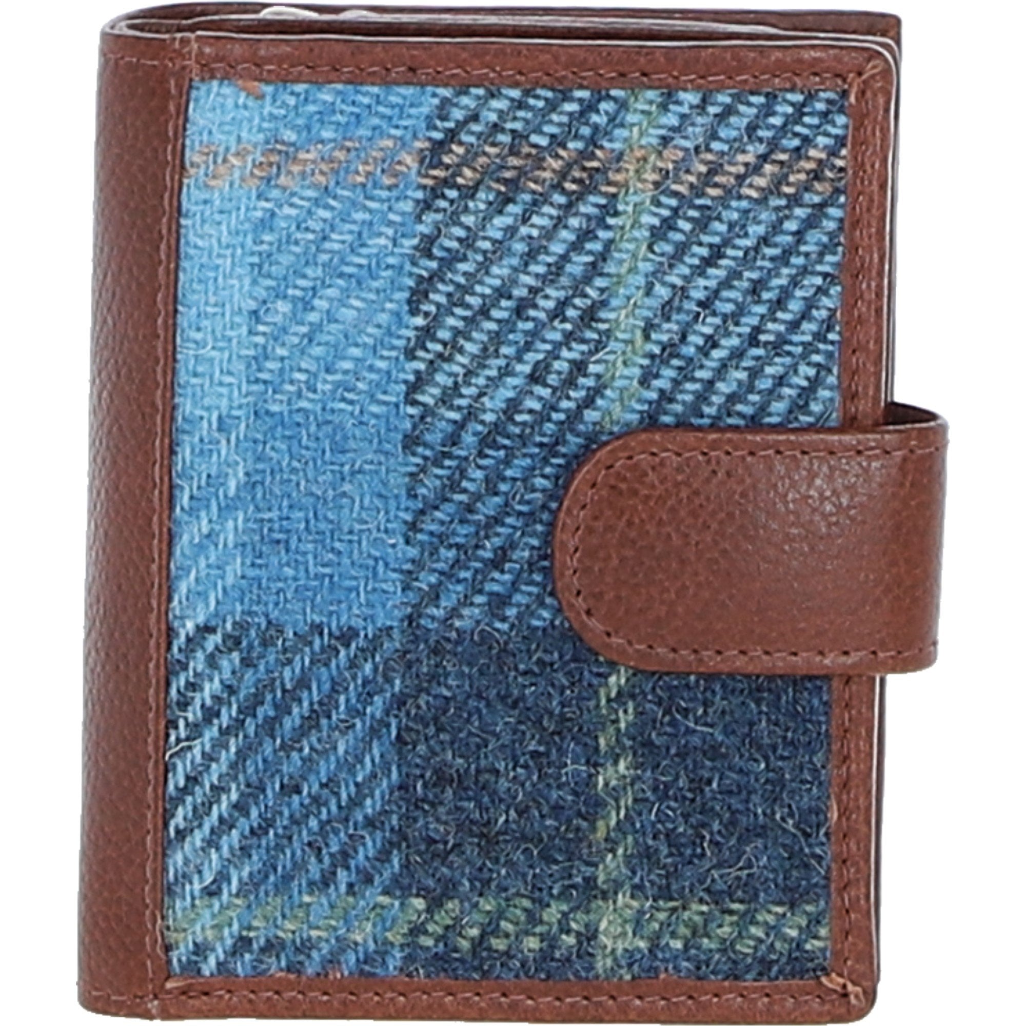 Ashwood Leather & Harris Tweed® Cloth Three compartment wallet Tan/LT Blue: TW-12-05-TB