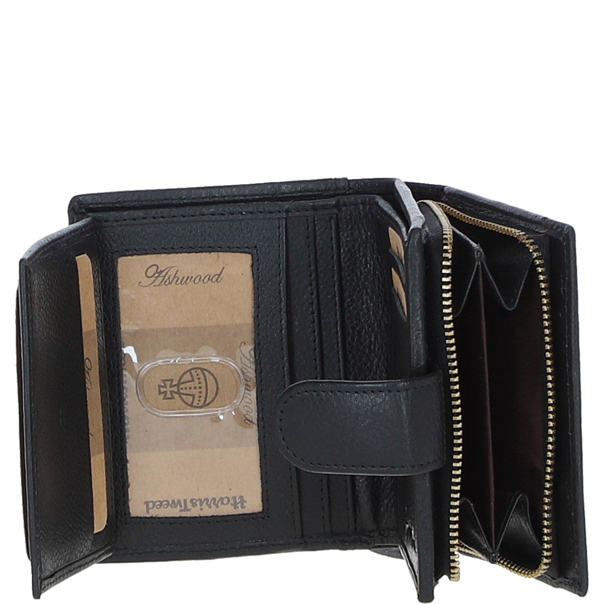 Ashwood Leather & Harris Tweed® Cloth Three compartment wallet Black/Green/Red: TW-12-07-BR