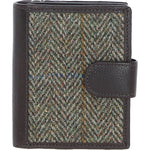 Ashwood Leather & Harris Tweed® Cloth Three compartment wallet Brown/Green: TW-12-09-BG