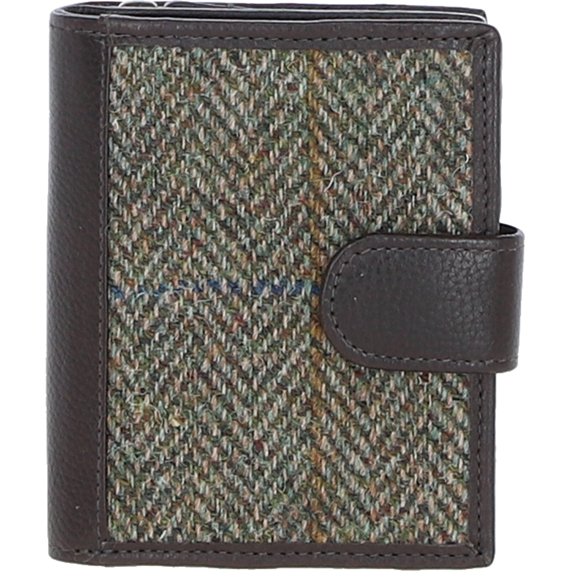 Ashwood Leather & Harris Tweed® Cloth Three compartment wallet Brown/Green: TW-12-09-BG