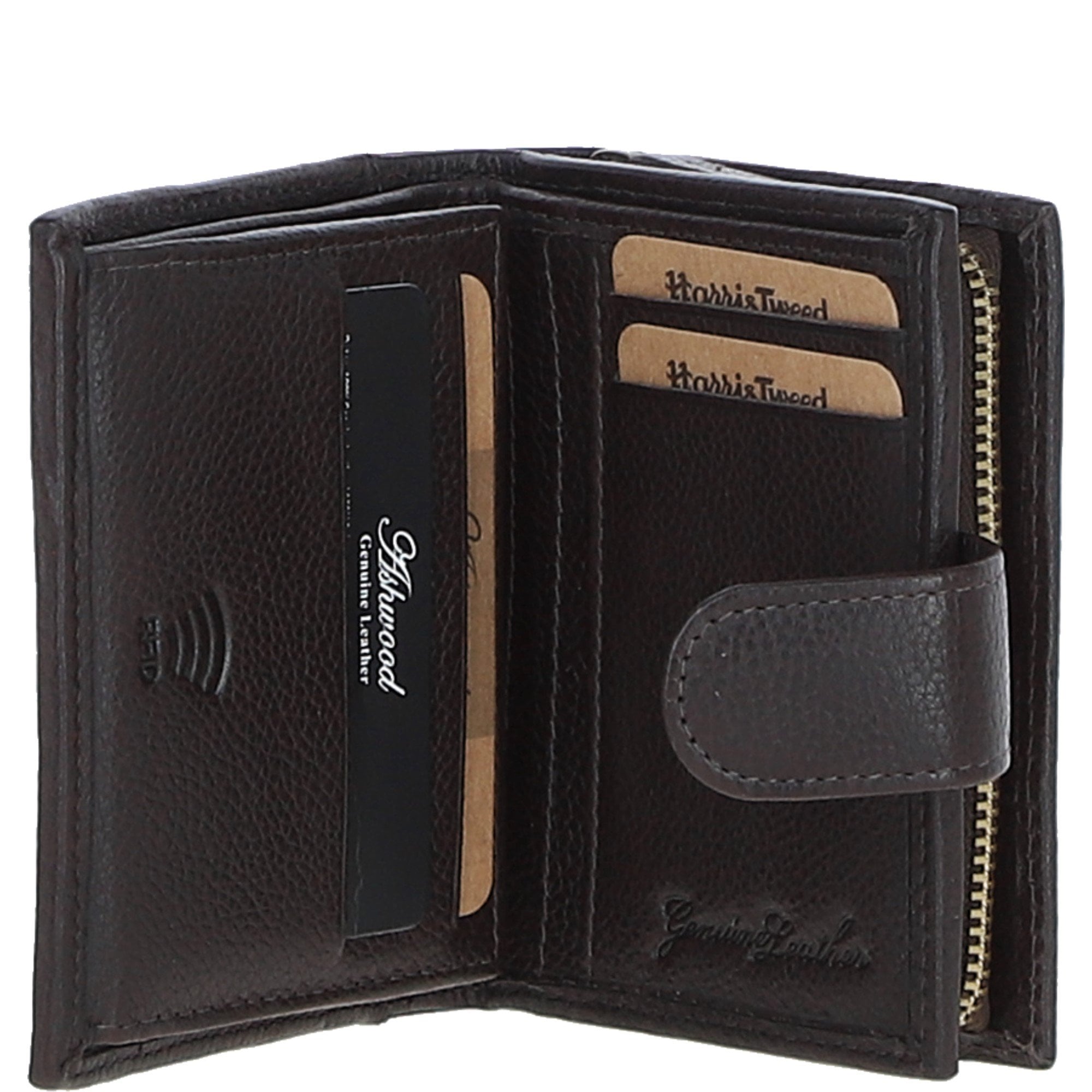 Ashwood Leather & Harris Tweed® Cloth Three compartment wallet Brown/Green: TW-12-09-BG