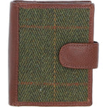Ashwood Leather and Tweed Three compartment wallet Tan/Green Check: TW-12-010-TGNH