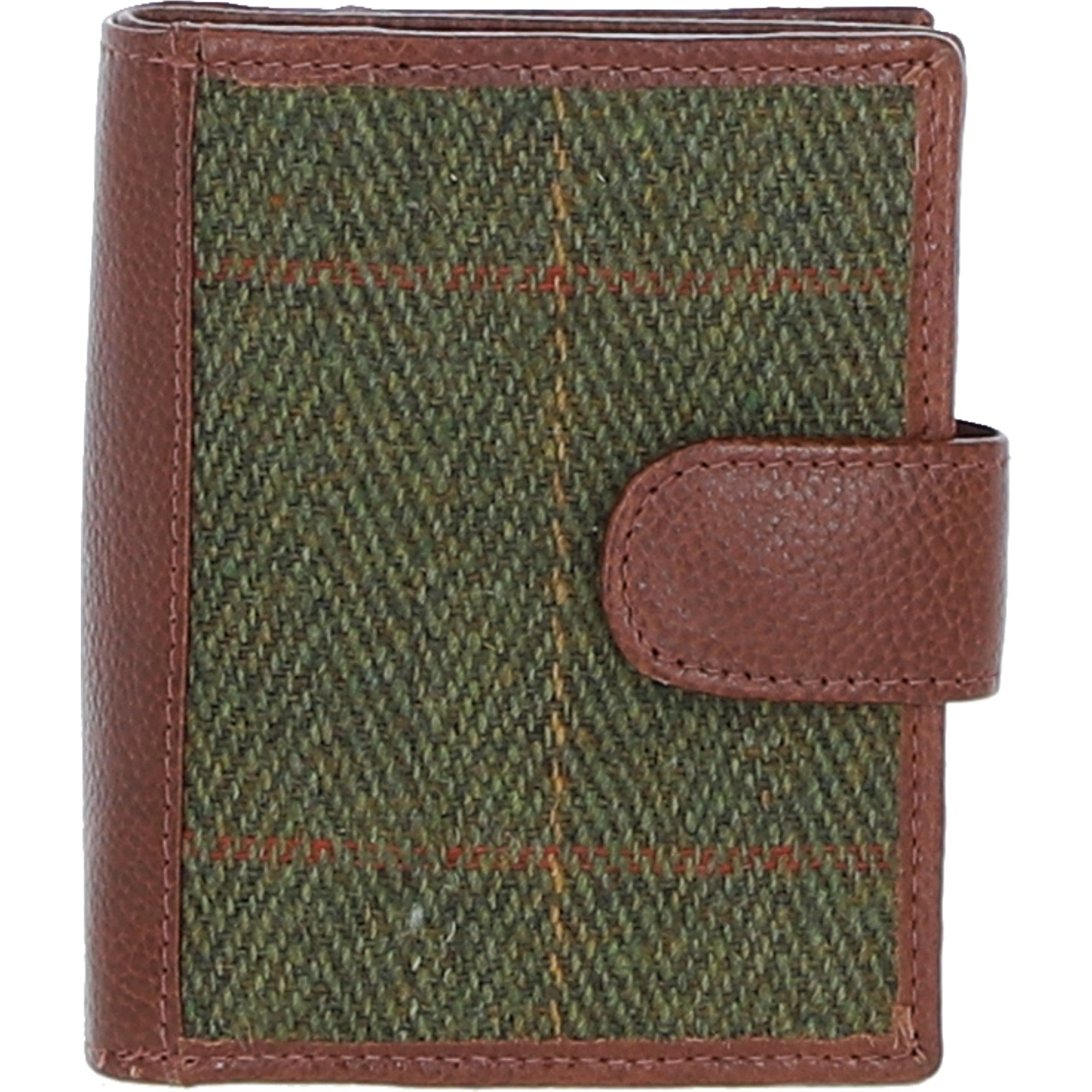 Ashwood Leather and Tweed Three compartment wallet Tan/Green Check: TW-12-010-TGNH