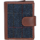 Ashwood Leather & Harris Tweed® Cloth Three compartment wallet Tan/Navy: TW-12-011-TN