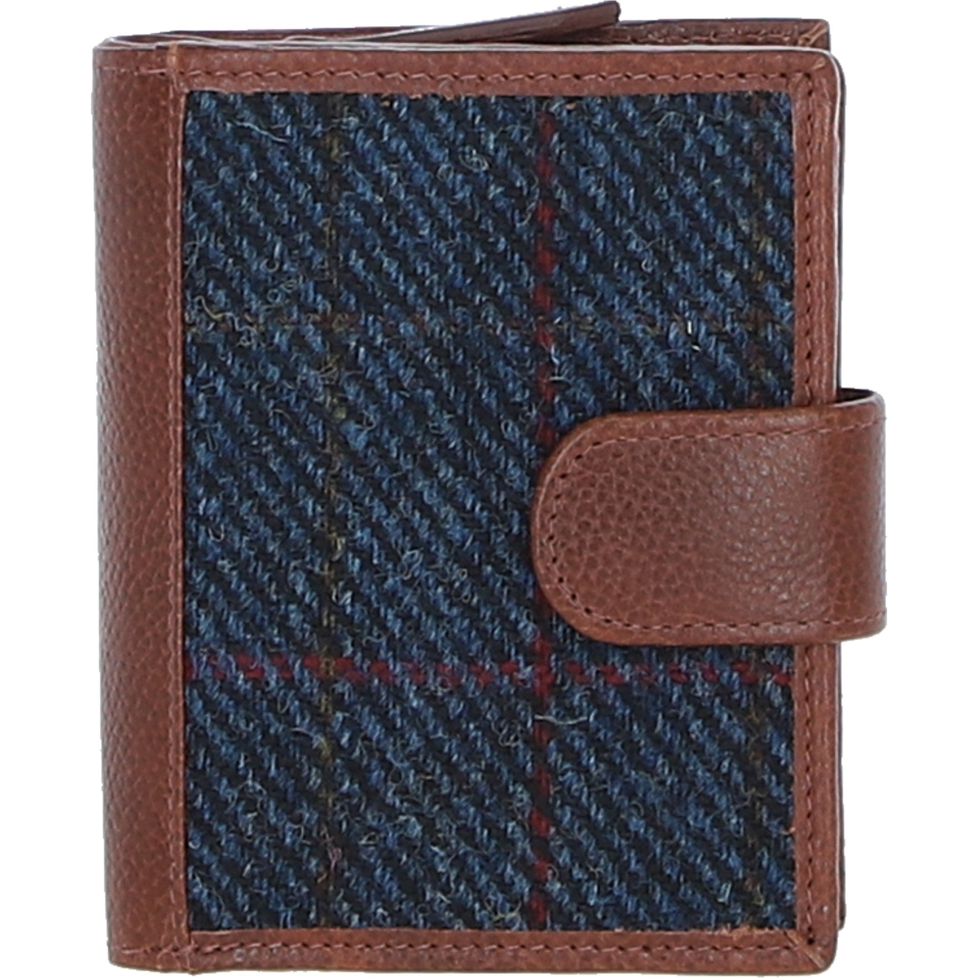 Ashwood Leather & Harris Tweed® Cloth Three compartment wallet Tan/Navy: TW-12-011-TN