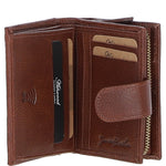 Ashwood Leather & Harris Tweed® Cloth Three compartment wallet Tan/Navy: TW-12-011-TN