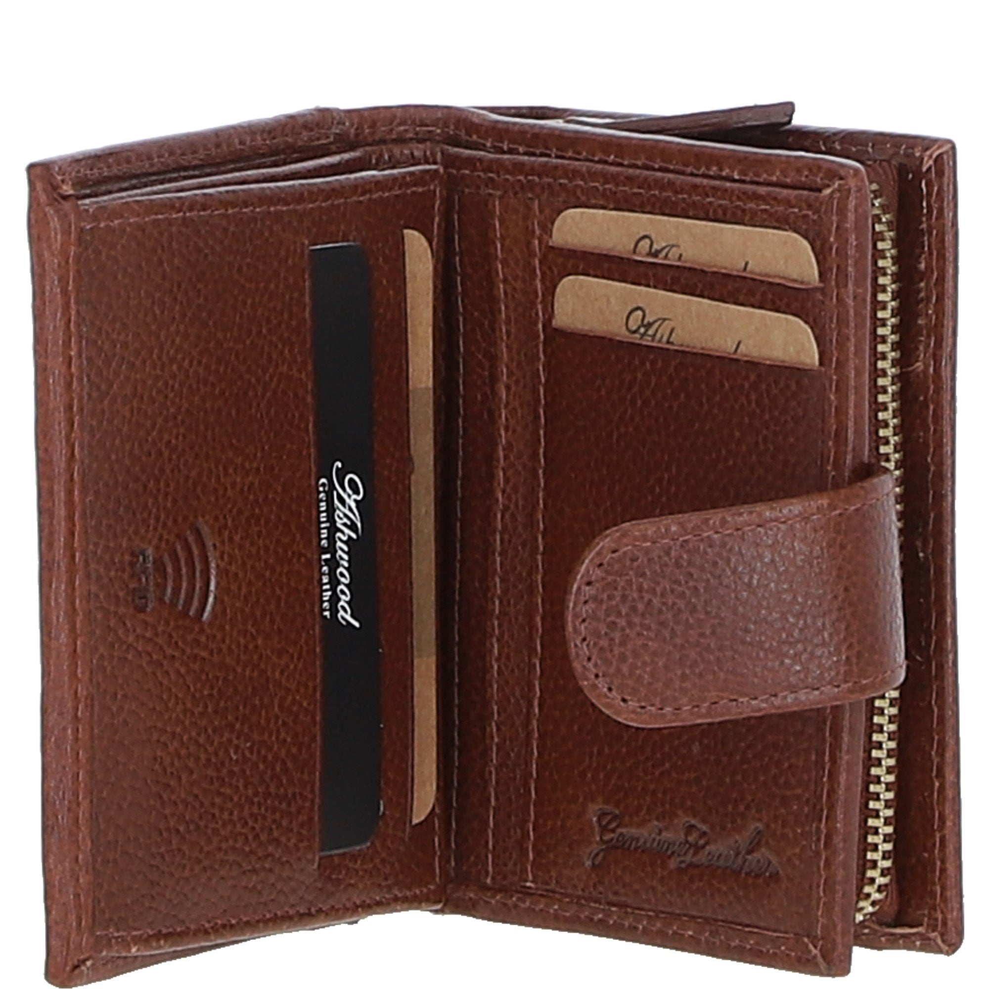 Ashwood Leather & Harris Tweed® Cloth Three compartment wallet Tan/Navy: TW-12-011-TN