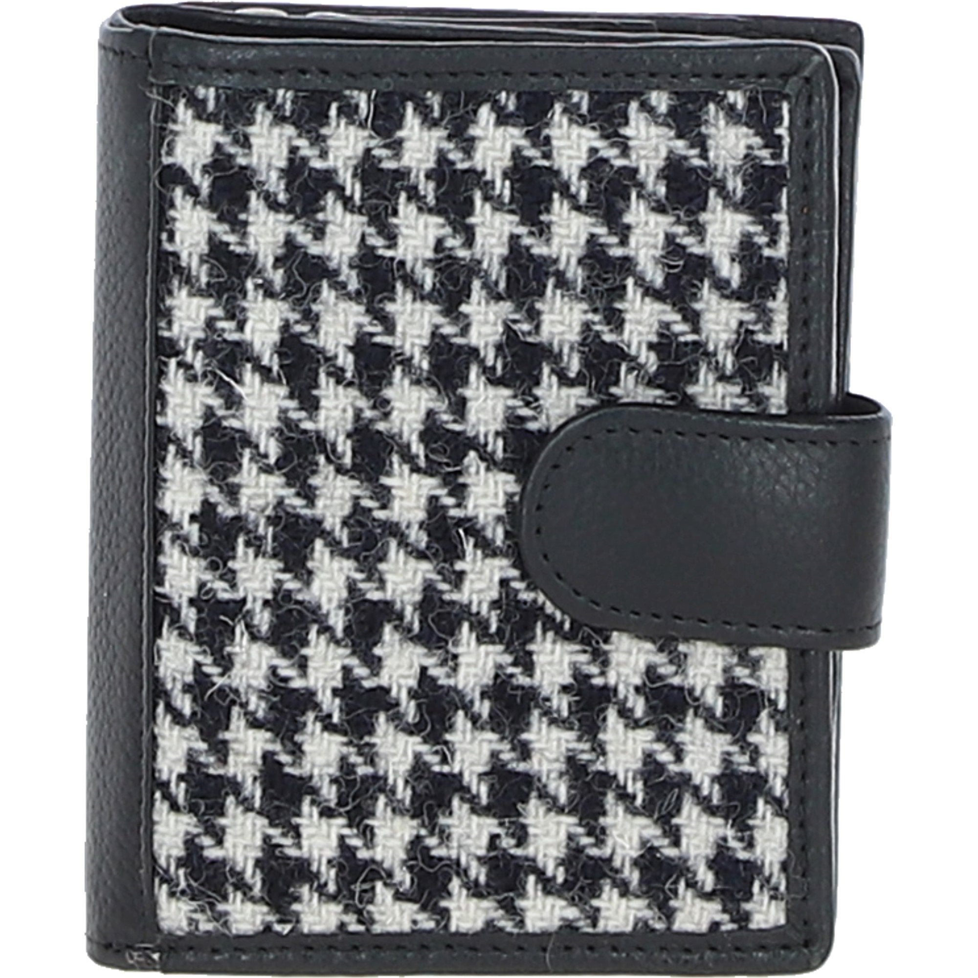 Ashwood Leather & Harris Tweed® Cloth Three compartment wallet Black/White: TW-12-012-BW