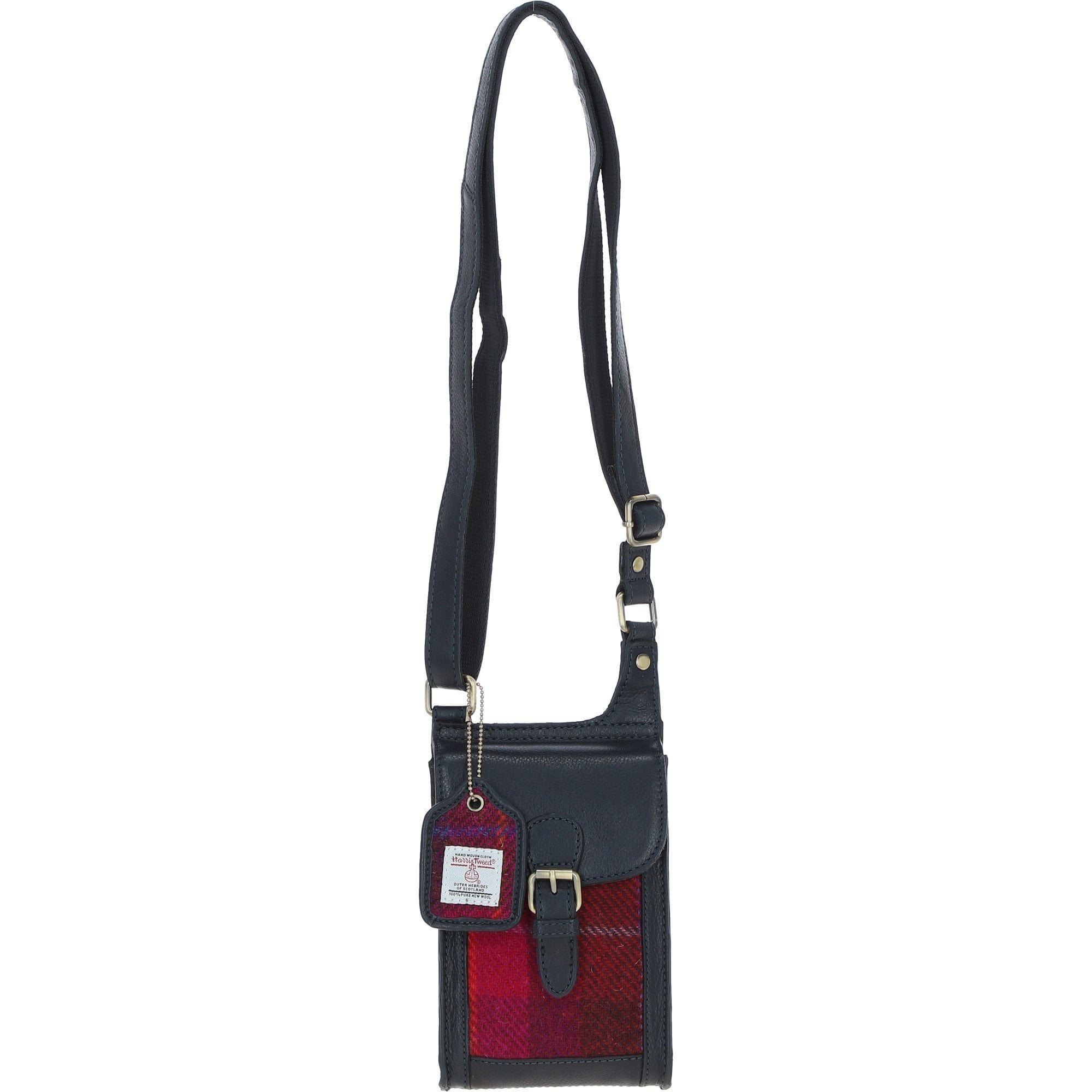 Ashwood Leather & Harris Tweed® Cloth elegance Crossbody Bag Navy/Pink: TW-20-06-NP