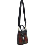 Ashwood Leather & Harris Tweed® Cloth Handbag with Removable Crossbody Strap Black/Green/Red: TW-21-07-BR