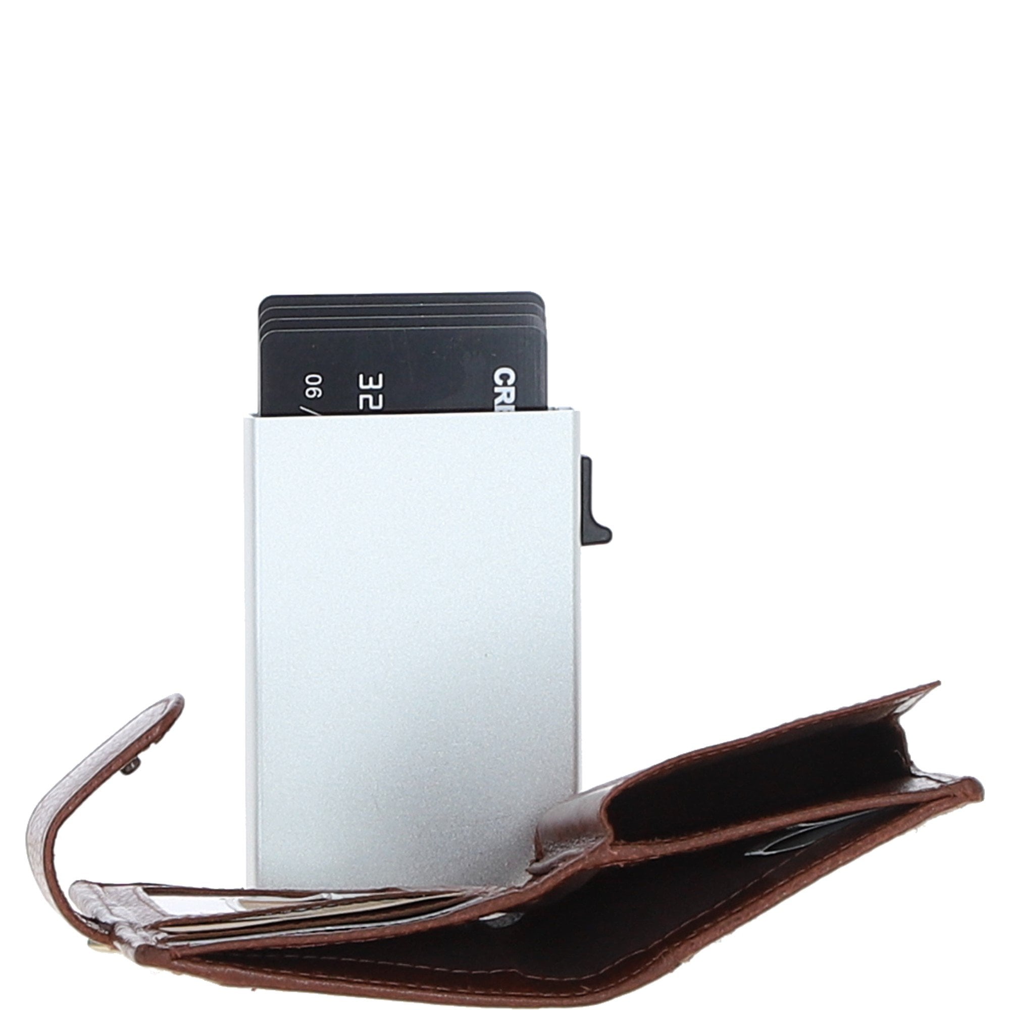 Ashwood Leather & Harris Tweed® Cloth RFID Secure Wallet Tan/LT Blue: TW-16-05-TB