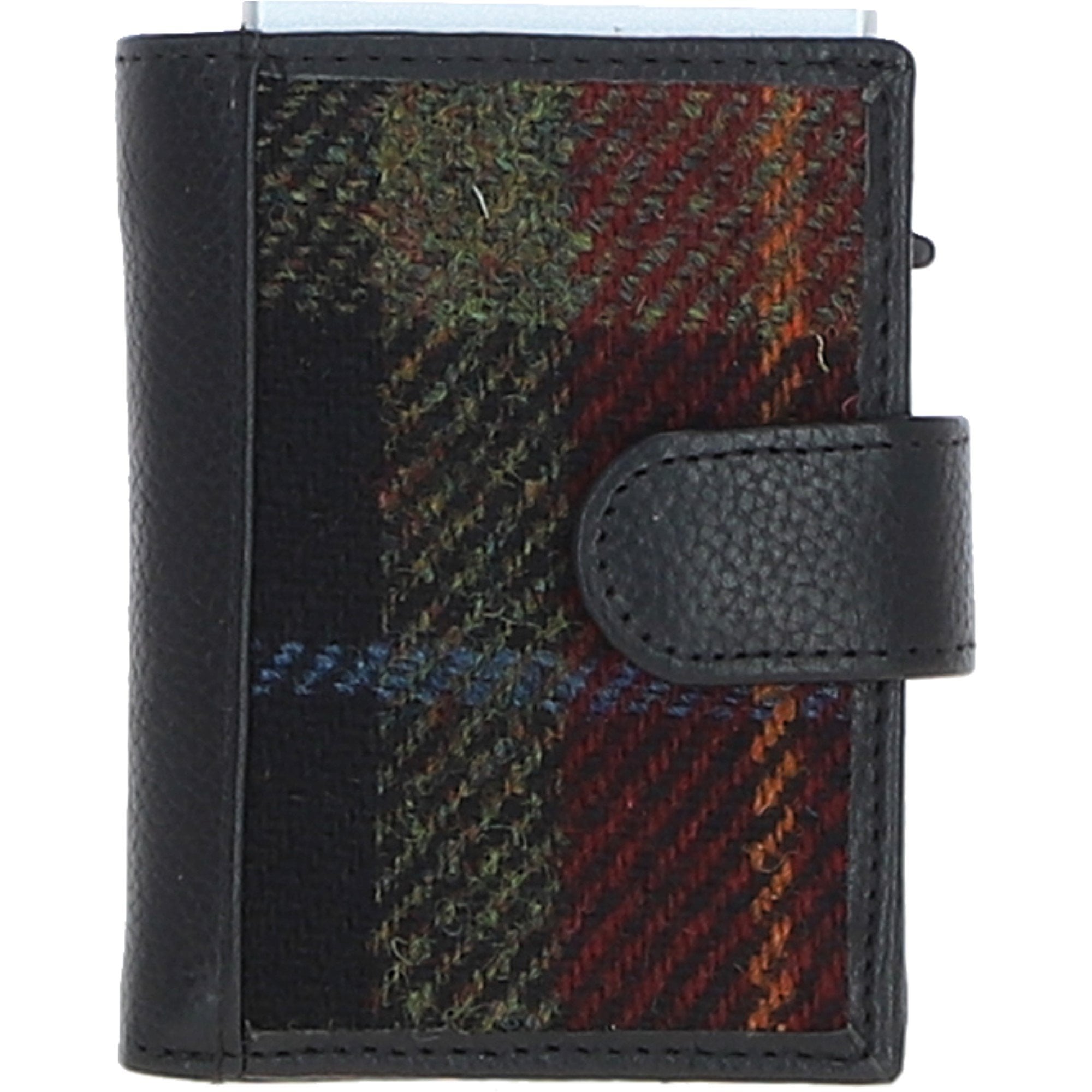 Ashwood Leather & Harris Tweed® Cloth RFID Secure Wallet Black/Green/Red: TW-16-07-BR