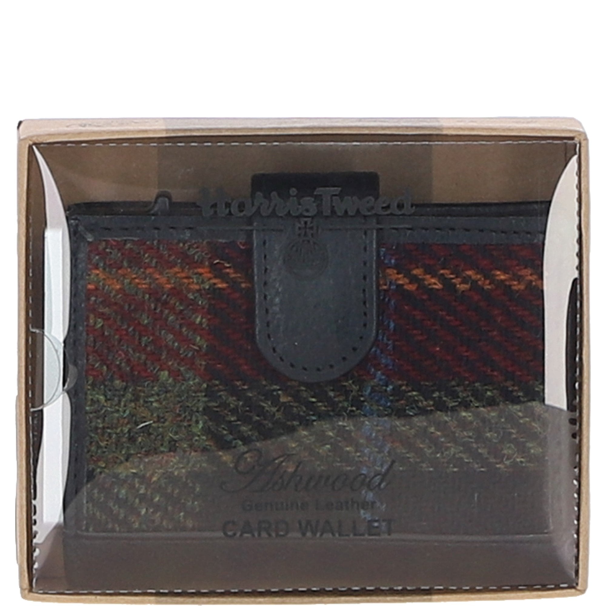 Ashwood Leather & Harris Tweed® Cloth RFID Secure Wallet Black/Green/Red: TW-16-07-BR