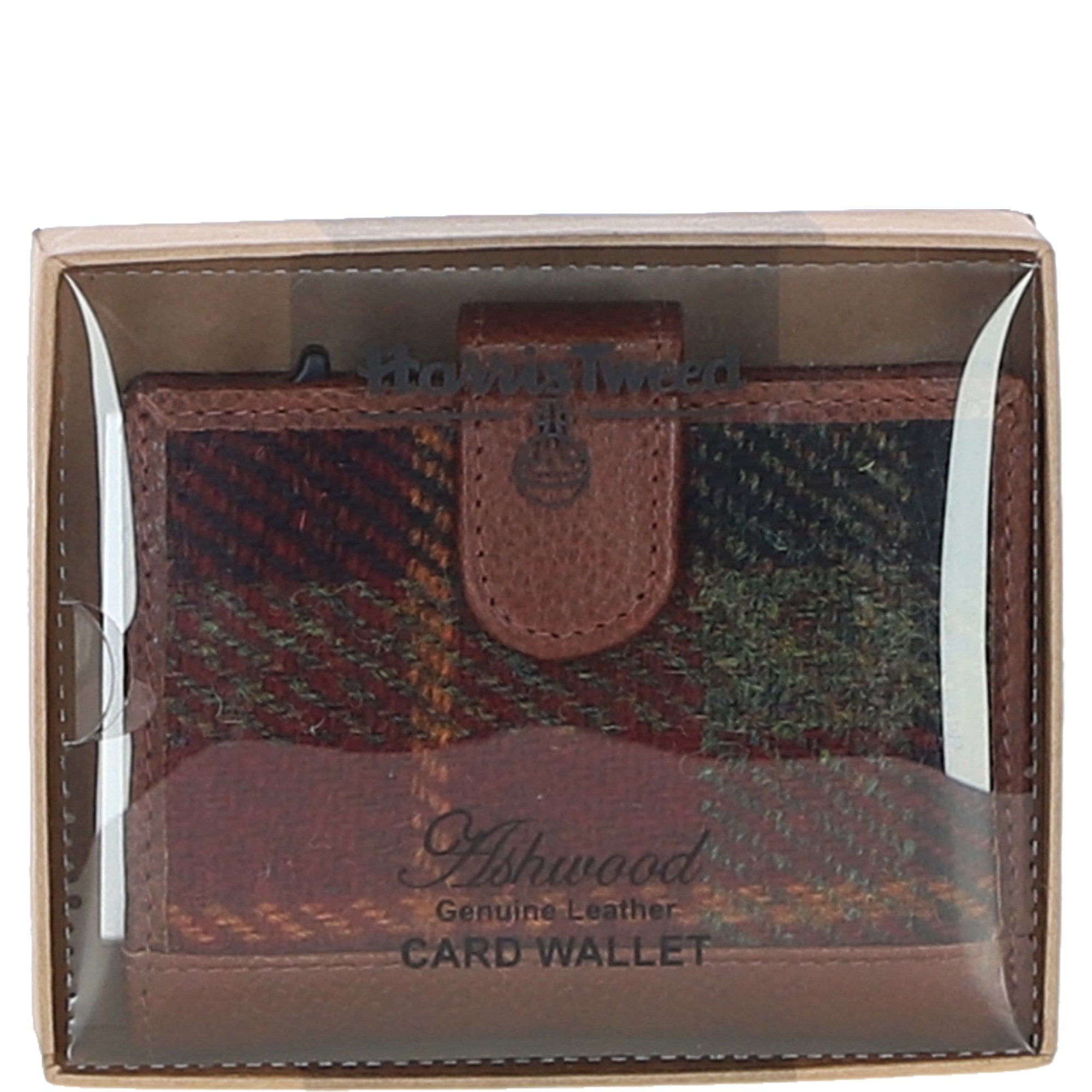 Ashwood Leather & Harris Tweed® Cloth RFID Secure Wallet Tan/Green/Red: TW-16-08-TR