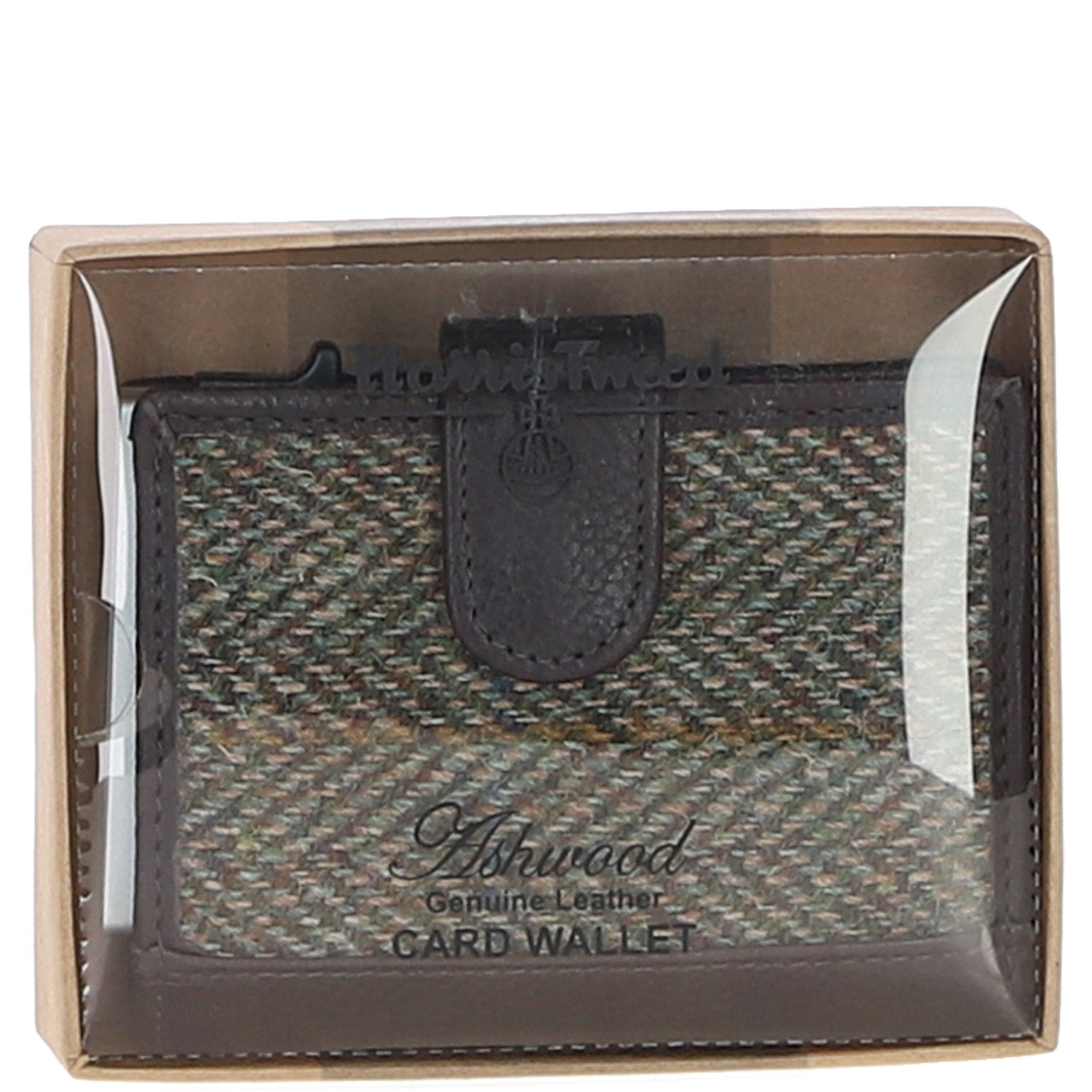 Ashwood Leather & Harris Tweed® Cloth RFID Secure Wallet Brown/Green: TW-16-09-BG