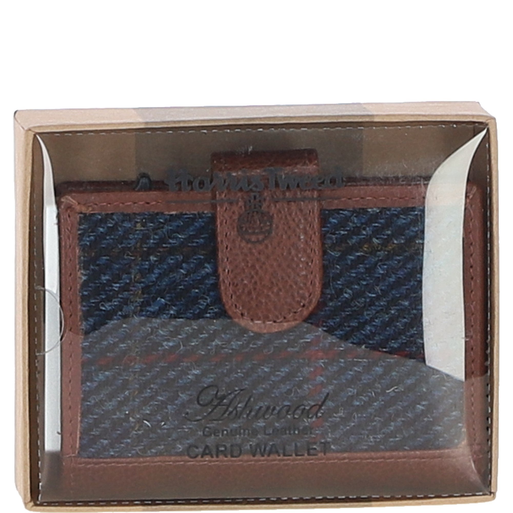 Ashwood Leather & Harris Tweed® Cloth RFID Secure Wallet Tan/Navy: TW-16-011-TN