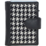 Ashwood Leather & Harris Tweed® Cloth RFID Secure Wallet Black/White: TW-16-012-BW
