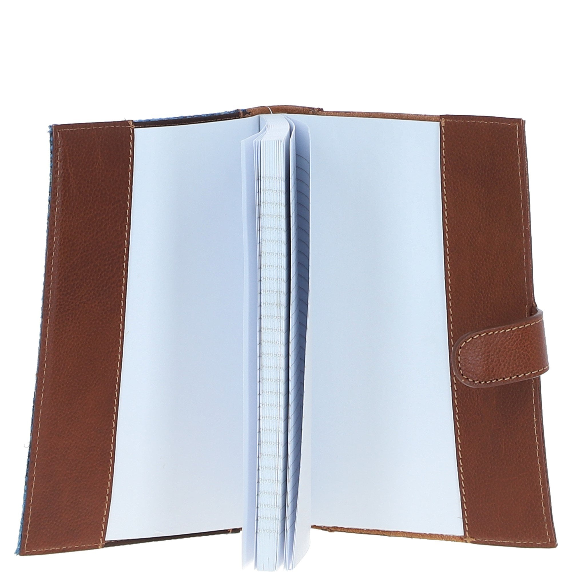 Ashwood Leather & Harris Tweed® Cloth A5 Notebook Tan/LT Blue: TW-19-05-TB