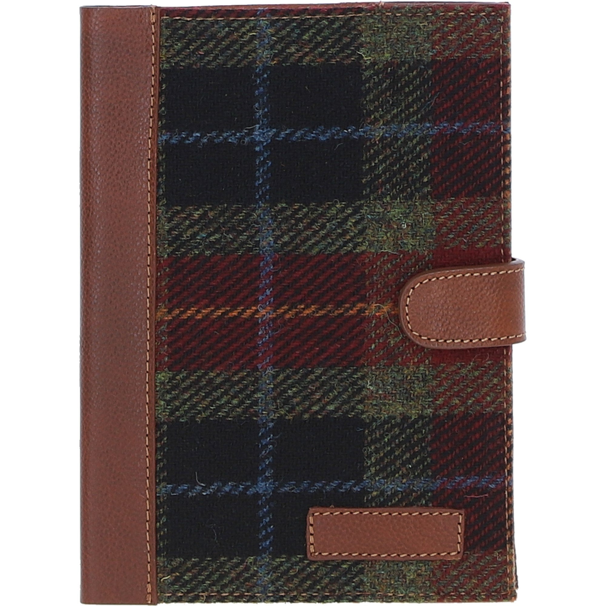 Ashwood Leather & Harris Tweed® Cloth A5 Notebook Tan/Green/Red: TW-19-08-TR
