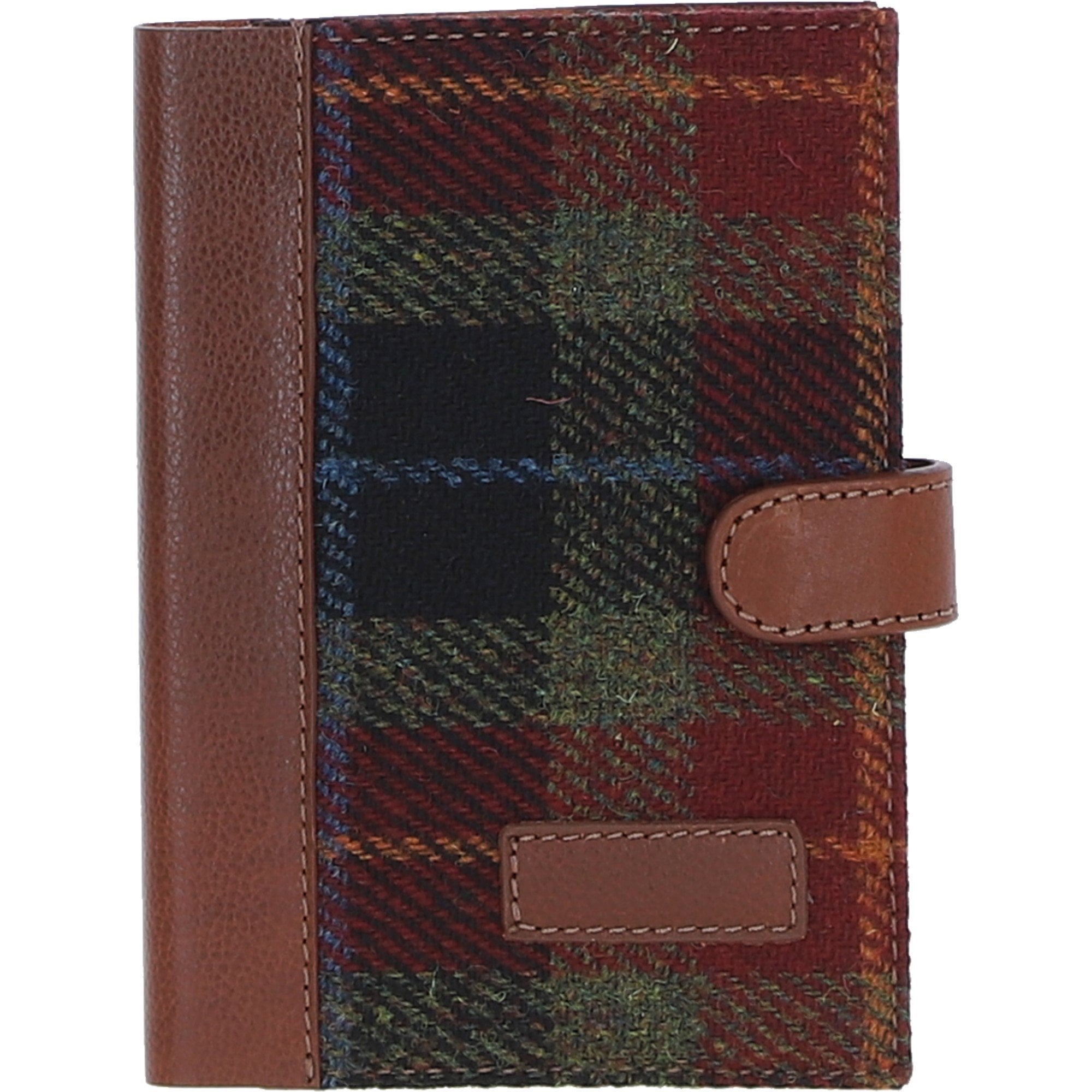 Ashwood Leather & Harris Tweed® Cloth A6 Notebook Tan/Green/Red: TW-18-08-TR