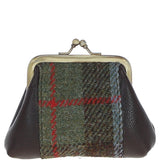 Ashwood Leather & Harris Tweed® Cloth Classic Kiss-Lock Purse Brown/Mcload: TW-13-01-BM
