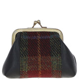 Ashwood Leather & Harris Tweed® Cloth Classic kiss-lock Purse Black/Green/Red: TW-13-07-BR