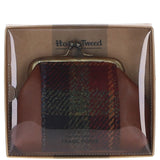 Ashwood Leather & Harris Tweed® Cloth Classic kiss-lock Purse Tan/Green/Red: TW-13-08-TR
