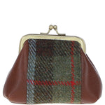 Ashwood Leather & Harris Tweed® Cloth Classic kiss-lock Purse Tan/Mcload: TW-13-02-TM