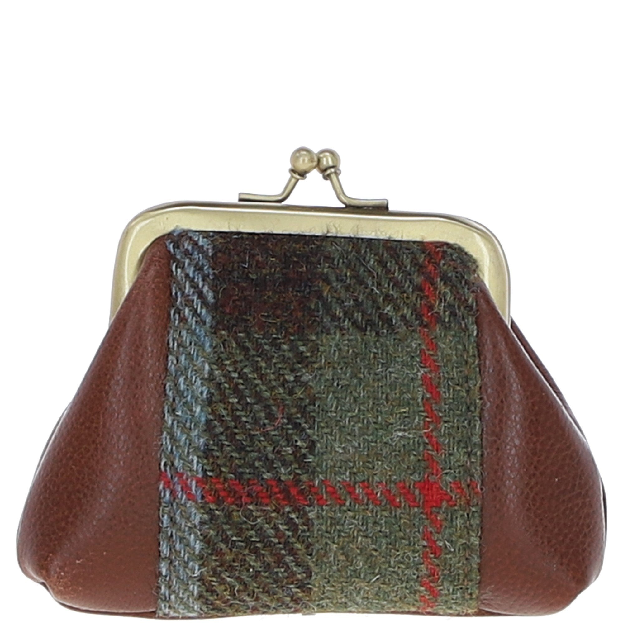 Ashwood Leather & Harris Tweed® Cloth Classic kiss-lock Purse Tan/Mcload: TW-13-02-TM