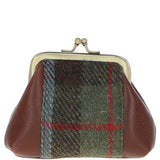 Ashwood Leather & Harris Tweed® Cloth Classic kiss-lock Purse Tan/Mcload: TW-13-02-TM