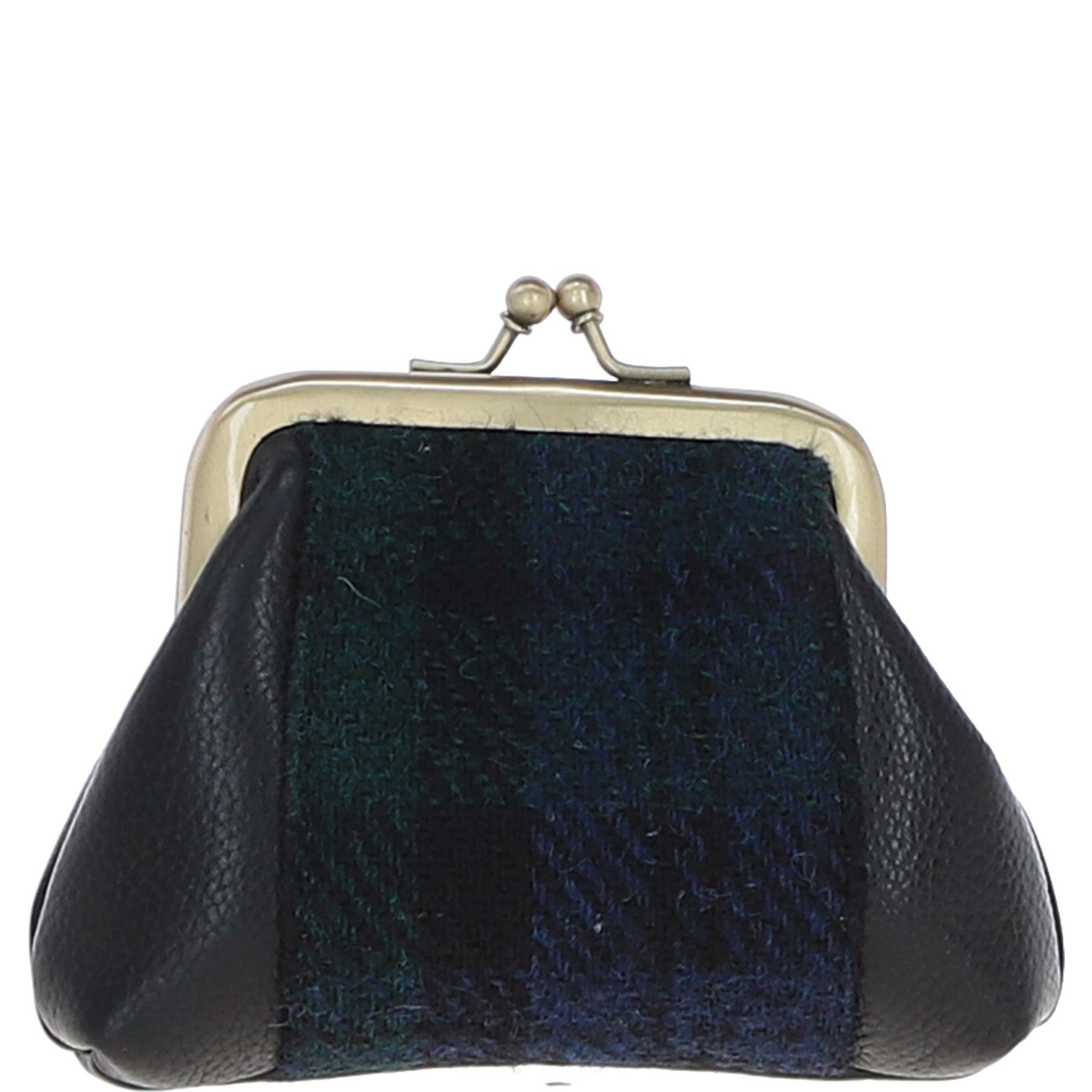Ashwood Leather & Harris Tweed® Cloth Classic kiss-lock Purse Black/Watch: TW-13-03-BW