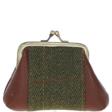 Ashwood Leather & Tweed Classic kiss-lock Purse Tan/Green Check: TW-13-010-TGNH