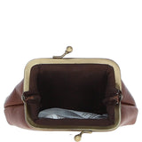 Ashwood Leather & Harris Tweed® Cloth Classic kiss-lock Purse Tan/Navy: TW-13-011-TN