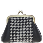 Ashwood Leather & Harris Tweed® Cloth Classic kiss-lock Purse Black/White: TW-13-012-BW