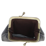 Ashwood Leather & Harris Tweed® Cloth Classic kiss-lock Purse Black/White: TW-13-012-BW