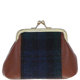 Ashwood Leather & Harris Tweed® Cloth Classic kiss-lock Purse Tan/Watch: TW-13-04-TW