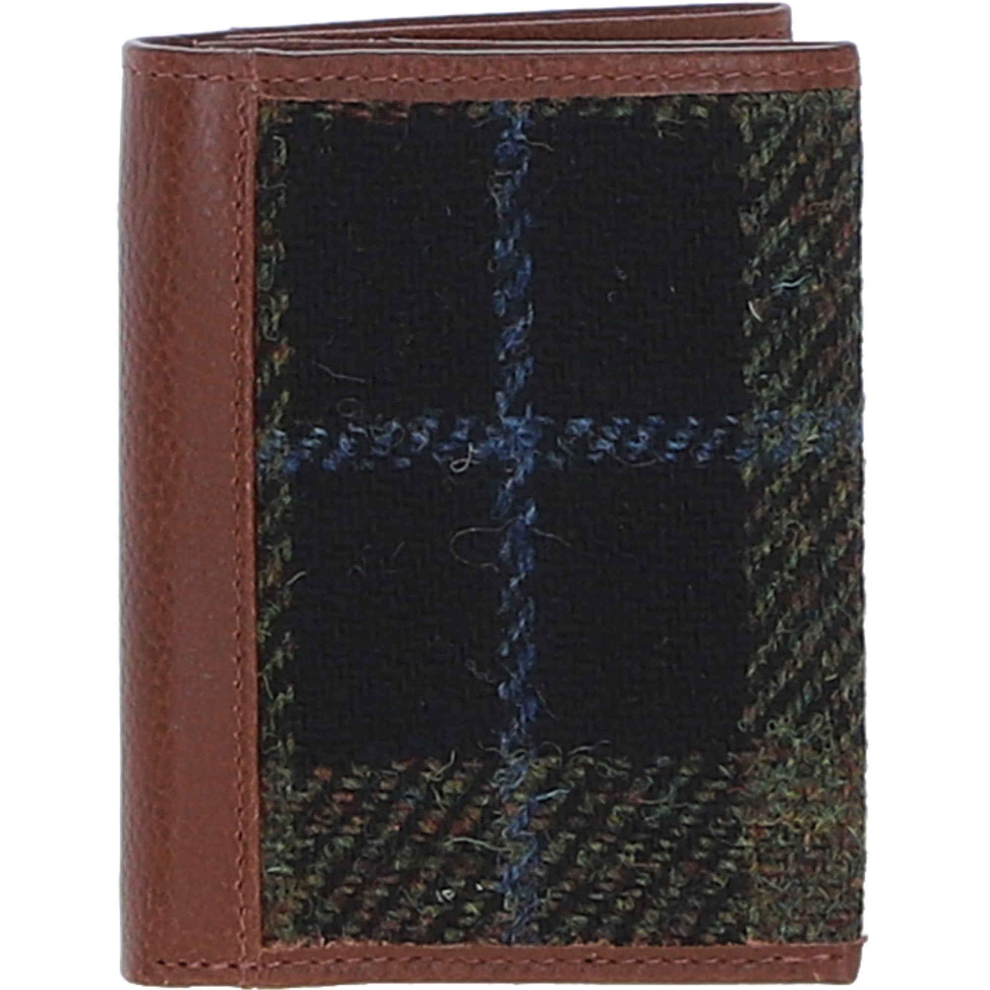 Versatile Ashwood Leather & Harris Tweed® Cloth RFID Secure Wallet Tan/Green/Red: TW-17-08-TR
