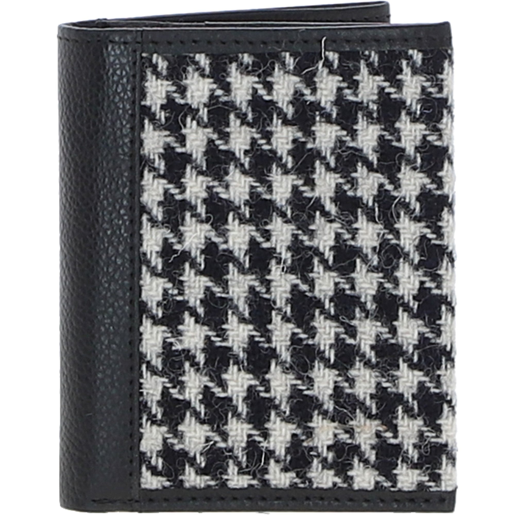 Versatile Ashwood Leather & Harris Tweed® Cloth RFID Secure Wallet Black/White: TW-17-012-BW